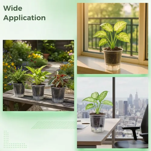 Vista 5 de OMISTAR Macetas de riego automático con depósito, macetas de plástico transparente con orificios de aire y drenaje, macetas de flores