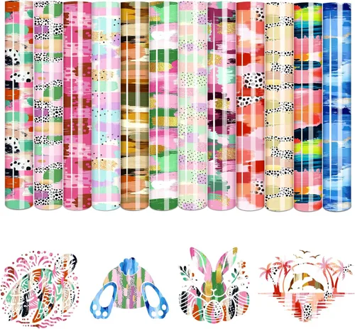 Vista 8 de Tintnut Vinilo de transferencia de calor Tie Dye, 8 hojas de 10 x 12 pulgadas, multicolor acuarela arco iris, vinilo para planchar para regalos