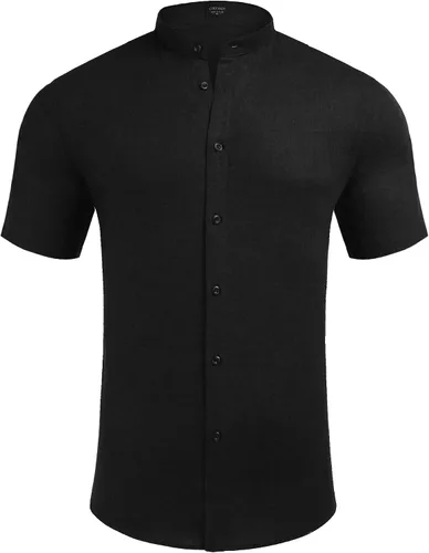 Vista 4 de COOFANDY Camisa casual de lino con cuello de banda y botones para hombre