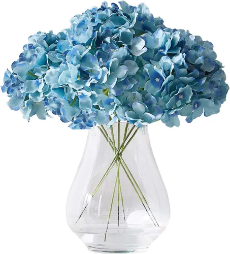 Vista 11 de Flores de hortensias artificiales rosa polvoriento, 10 cabezas de flores de seda de hortensia falsas para centros de mesa de boda, ramos de 10