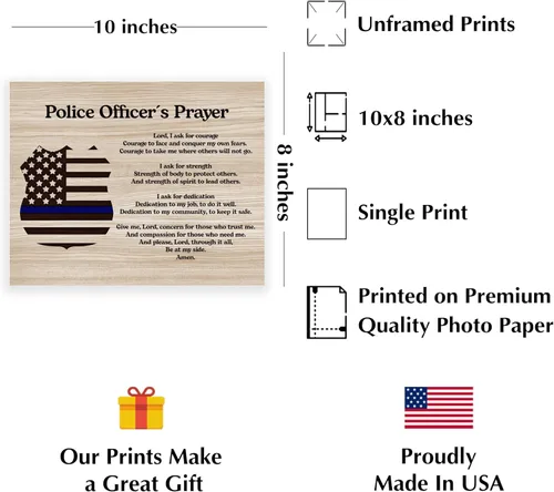 Vista 2 de AMERICAN LUXURY GIFTS Oración del oficial de policía – Decoración motivacional de pared de 10 x 8 pulgadas sin marco, impresión inspiradora de línea