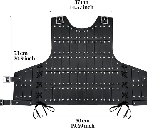 Vista 5 de HiiFeuer Armadura medieval de cuero tachonada con armadura de muslo y protectores de brazos mercenarios, disfraz retro de piel sintética para LARP