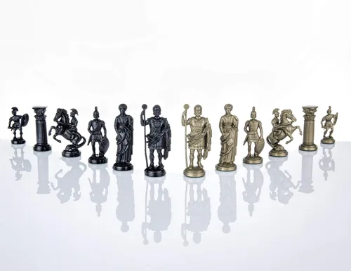 Vista 3 de Piezas de ajedrez de plástico RomanLegion 3 3/4", 9,6 cm Negro y Oro - Con peso, con fieltro