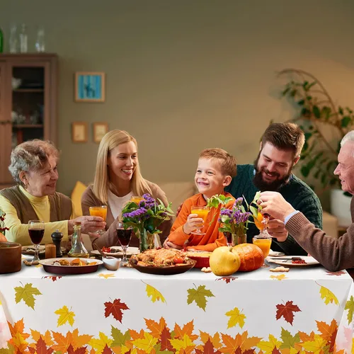 Vista 6 de Mantel de hojas de otoño, 3 piezas, mantel de hoja de arce, cubierta de plástico para mesa de otoño para fiesta de Acción de Gracias, cosecha