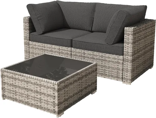 Vista 56 de HOOOWOOO Patio Sectional Furniture Set,2 Piece Couch Set with 2 Matching Armless Chairs(Beige)