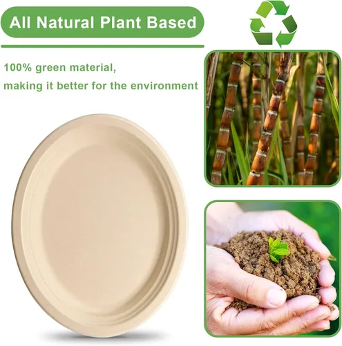 Vista 6 de Platos de papel marrón ecológicos de 12 pulgadas, paquete de 100 platos de cena ovalados compostables resistentes
