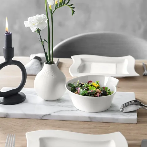 Vista 4 de Villeroy & Boch 1025251900 Wave - Tazón de arroz redondo grande (nueva forma), 20.25 onzas, blanco Creamy White premium porcelain rice bowl, made