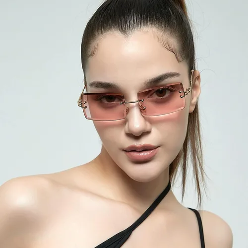Vista 6 de MINCL - Gafas de sol rectangulares pequeñas para mujer, ultraligeras, color caramelo, sin marco