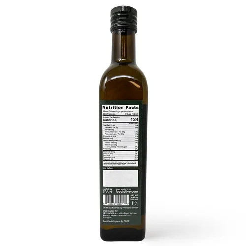 Vista 6 de Food To Live Aceite de Oliva Virgen Extra Orgánico, 16.9oz (16.9 fl oz) – Prensado en frío. Rico en polifenoles. Sin OMG. Botella de vidrio.