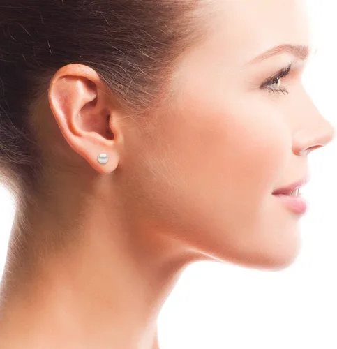 Vista 4 de Aretes de oro amarillo de 14 quilates con perlas cultivadas de agua dulce blanca de 0.315-0.335 in