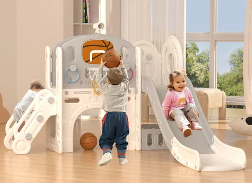 Vista 2 de YUFU Conjunto de Tobogán 9 en 1 para Niños Pequeños, Tobogán para Niños de 1-3 Años, Conjunto de Juegos para Niños Pequeños con Aro de Baloncesto