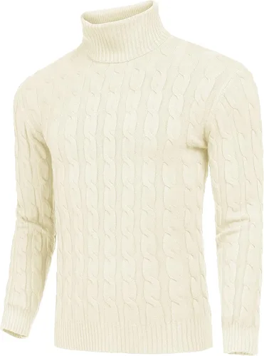Vista 2 de Suéter COOFANDY ajustado de tejido trenzado para hombre de cuello alto sin botones