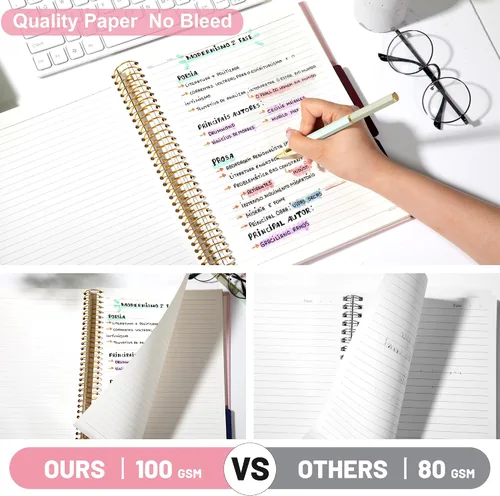 Vista 2 de FLYING EAGLE Cuaderno de 3 materias en espiral grande de 8.5 x 11 pulgadas, color rosa para mujeres y hombres, papel grueso de 100 GSM, 104 hojas