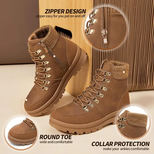 Vista 4 de HYPOCRUTE Botas de nieve de invierno para mujer, resistentes al agua, botas de trabajo para senderismo, botas de nieve para mujer, zapatos cómodos