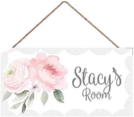 Vista 8 de Letrero de puerta para niños, flores de jardín de ciruelas de azúcar, placa de madera para colgar en la pared, regalo
