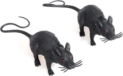 Vista 6 de Toyvian 2 piezas de juguete de ratón espeluznante espeluznante espeluznante rata falsa trucos de Halloween bromas accesorios juguete decoración