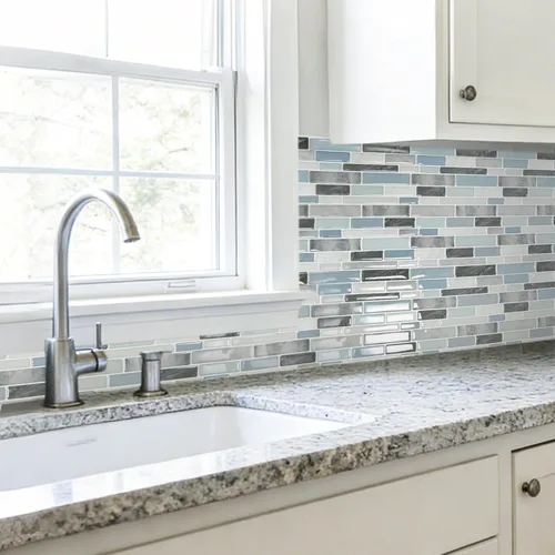 Vista 3 de LONGKING Loseta en muro adhesiva para cocina con diseño de mármol (10 azulejos)