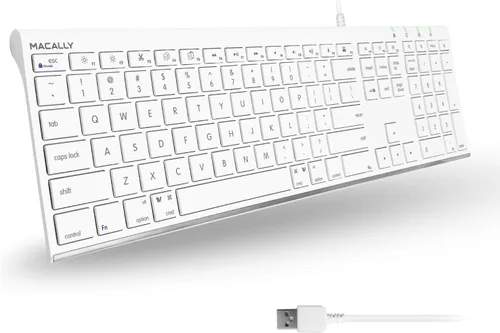 Vista 9 de Macally Teclado de computadora con cable USB ultra delgado, compatible con teclado Apple o Windows, tamaño completo con 20 teclas de teclado Mac