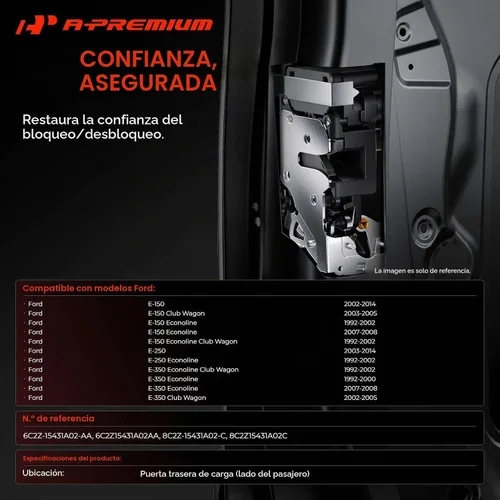 Vista 2 de A-Premium Conjunto de traba de puerta trasera con cable y varilla lado del acompañante derecho Compatible con Ford E-150 E-250 E-350 Econoline Van