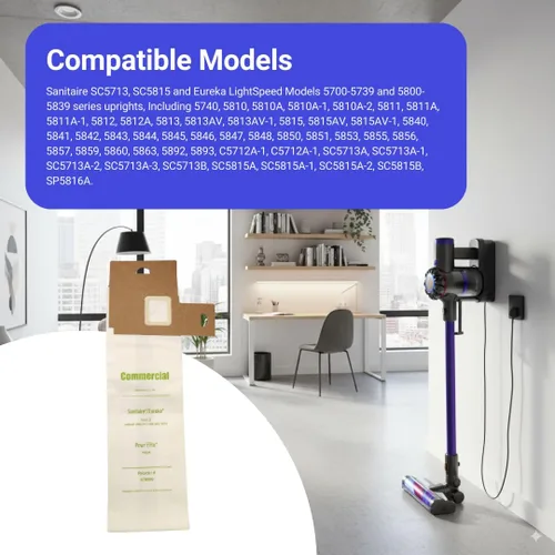 Vista 4 de VacBagsUSA Paquete de 6 bolsas de repuesto tipo LS de microfiltración para aspiradora Eureka Sanitaire Style LS, Compatible con modelos SC5713