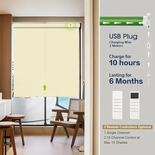 Vista 5 de Persianas blackout enrollables personalizadas simples y elegantes, para ventanas, puertas, puertas francesas, ahorro de energía, protección UV Beige