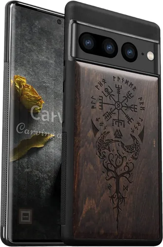 Vista 8 de Carveit Funda de madera para Pixel 7 [madera natural y TPU suave negro] a prueba de golpes, funda de madera única y elegante compatible con Google
