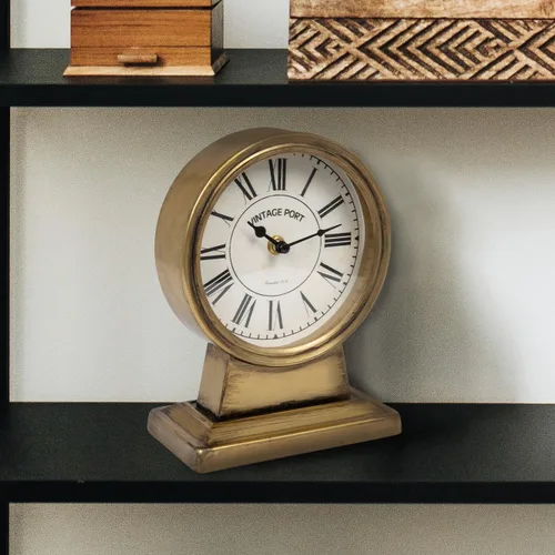 Vista 2 de Creative Co-Op Reloj decorativo de metal con acabado dorado