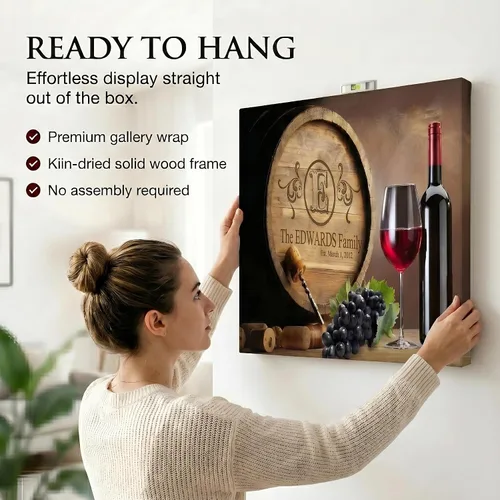 Vista 6 de MuralMax Lienzo decorativo personalizado para pared, diseño de barril de vino del valle de Napa, regalos para padres, abuelos, recién casados