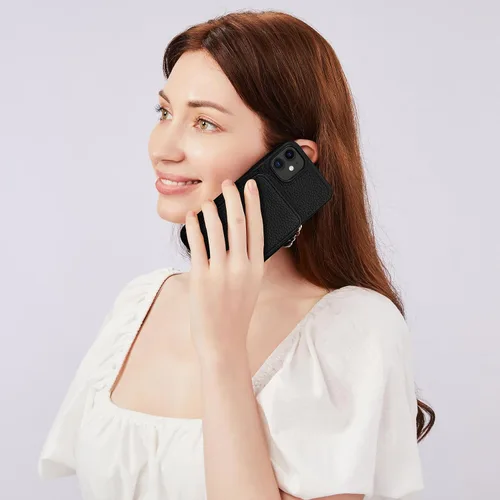 Vista 8 de Funda para iPhone 11 de 6.1 pulgadas, cartera cruzada con cremallera y ranuras para tarjetas de bloqueo RFID, soporte de soporte, cordón desmontable