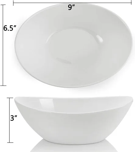 Vista 3 de Lawei Paquete de 4 cuencos de porcelana de 9 pulgadas, cuencos ovalados de cerámica de 36 onzas, platos grandes para ensaladas, espaguetis, postres