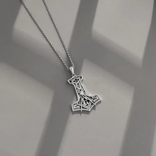Vista 5 de MEIDERBO Collar de plata de ley 925 masónicovikingomartillo de Thor para hombre, colgante de cruz de Mjolnir masón, regalo de joyería para hombres