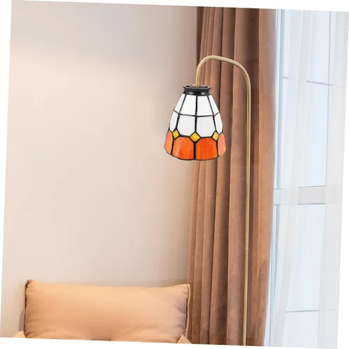 Vista 4 de Housoutil Lámpara de techo con vitral, lámpara pequeña, adorno blanco, lámpara de araña, decoración de piso, globo colgante, lámpara artesanal