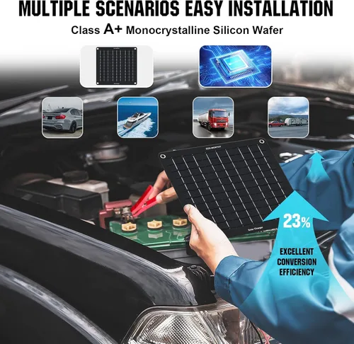 Vista 7 de ECO-WORTHY Cargador Mantenedor de Batería Solar para Automóvil de 10W, 12V Impermeable Portátil, Cargador de Goteo Solar para Automóvil, Camión