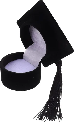 Vista 7 de Amosfun Caja de anillo con forma de sombrero de doctor, regalo de graduación, organizador creativo, caja de almacenamiento, soporte para anillo