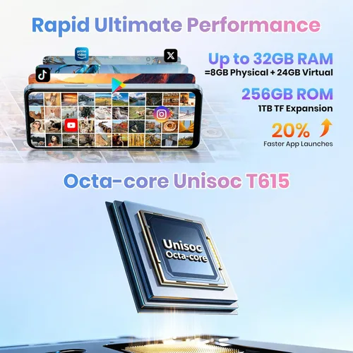 Vista 5 de FOSSIBOT Teléfono celular S5 Pro Android 15, teléfono inteligente de 32 GB+256 GB/2 TB, teléfono con batería HD 6000 mAh, teléfonos de 50 MP+8 MP S5