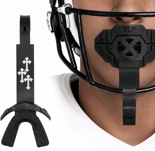 Vista 27 de SLEEFS X - Protector bucal de fútbol con correa para protección contra Negro