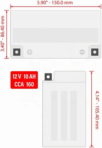 Vista 2 de Caltric Batería Agm compatible con Kawasaki Ninja 650 Ex650 Ex-650 Abs 2012 2013 2014 2015