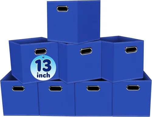 Vista 30 de Contenedores de almacenamiento de tela negra, 13 x 13 x 13 pulgadas, cajas de almacenamiento plegables con doble asa, caja organizadora de tela