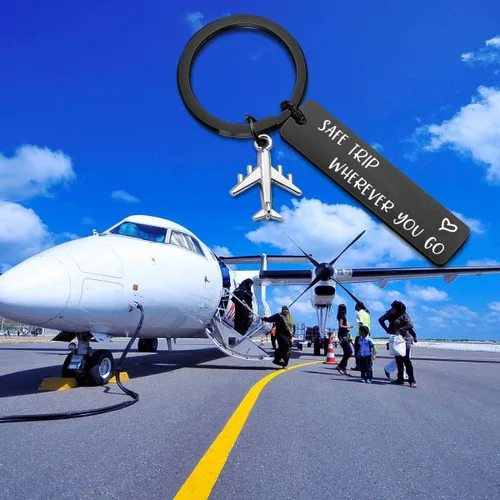 Vista 6 de ENSIANTH Llavero Safe Trip Wherever You Go - Llavero de viaje seguro para asistentes de vuelo, regalo de piloto, joyería de aviación, regalo