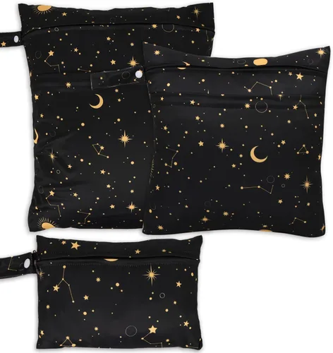 Vista 19 de 3 bolsas para pañales de tela para bebé, impermeables, reutilizables, con 2 bolsillos con cremallera y asa, bolsas de lavandería lavables