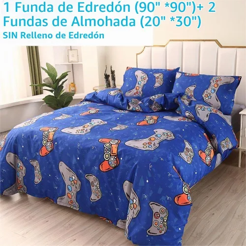 Vista 2 de SDIII Funda de edredón azul para jugadores, tamaño Queen, con 2 fundas de almohada, juego de ropa de cama de microfibra para niños, niñas y Azul