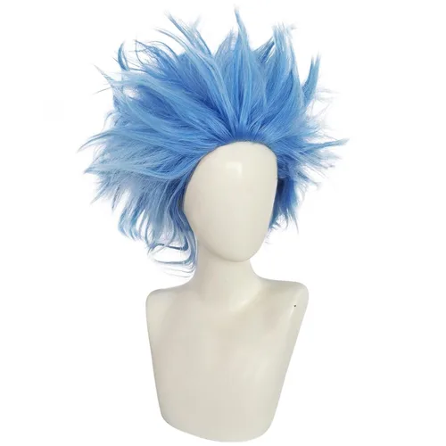 Vista 4 de ANOGOL Gorro de pelo + peluca azul loca, pelucas únicas con puntas y divertidas, pelucas mullidas funky, pelucas para payasos, peluca corta azul