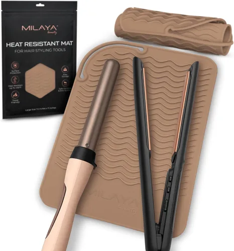 Vista 14 de Milaya Beauty Accesorios de Tocador Alfombrilla Resistente al Calor – Soporte de Silicona para Plancha de Pelo y Rizador, Alfombrilla de Tocador