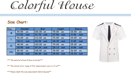 Vista 7 de Colorful House Mens Sailor Boat Captain T-Shirt Nautical Cruise Themed Yacht Rock Parties Costume