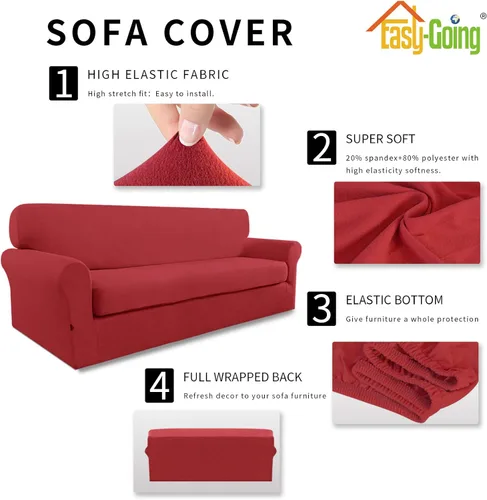 Vista 5 de Easy-Going - Funda elástica de microfibra de 2 piezas para sofá, funda suave de elastano, protector lavable para muebles con parte inferior elástica