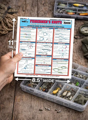Vista 5 de Tabla de Nudos de Pesca #1 - Guía de Referencia Rápida Impermeable para 18 Nudos de Pesca Esenciales - (Agua Dulce y Agua Salada) - Doble Cara