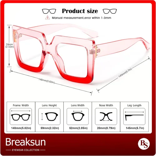 Vista 7 de Breaksun Gafas de luz azul de gran tamaño para mujer, gafas cuadradas gruesas para computadora, sin receta
