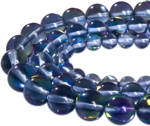 Vista 6 de 48 piedras preciosas redondas de ángel azul Aura de 0.315 pulgadas (0.315 in) pulidas, cuentas sueltas de piedra lisa suelta de cuarzo para hacer