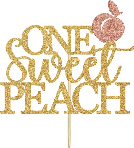 Vista 7 de Miss Onederful One Sweet Peach Cake Topper, decoración de cumpleaños, 1 purpurina dorada y rosa