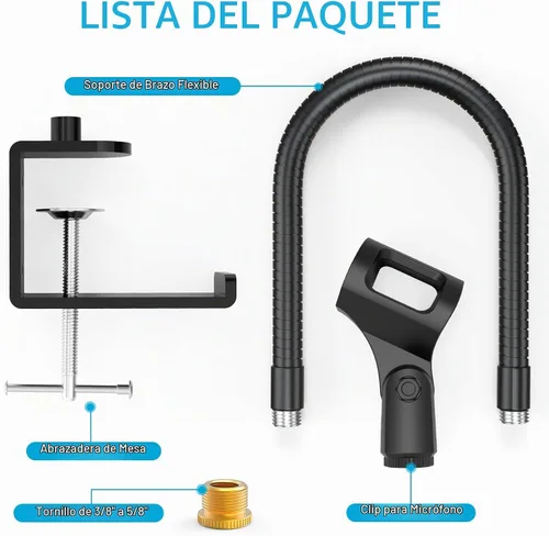 Vista 8 de ZealSound Soporte para Micrófono, Soportes Flexibles de Cuello de Ganso para Micrófono de Escritorio con Abrazadera de Escritorio de Servicio